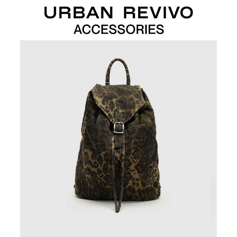 URBAN REVIVO2024冬季新款女士时髦豹纹双肩背包UAYB40088
