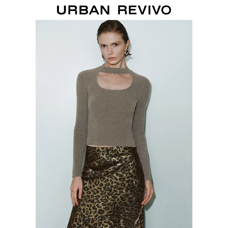 UR2024冬季新款女装轻熟风气质约会镂空修身针织衫UWM940083