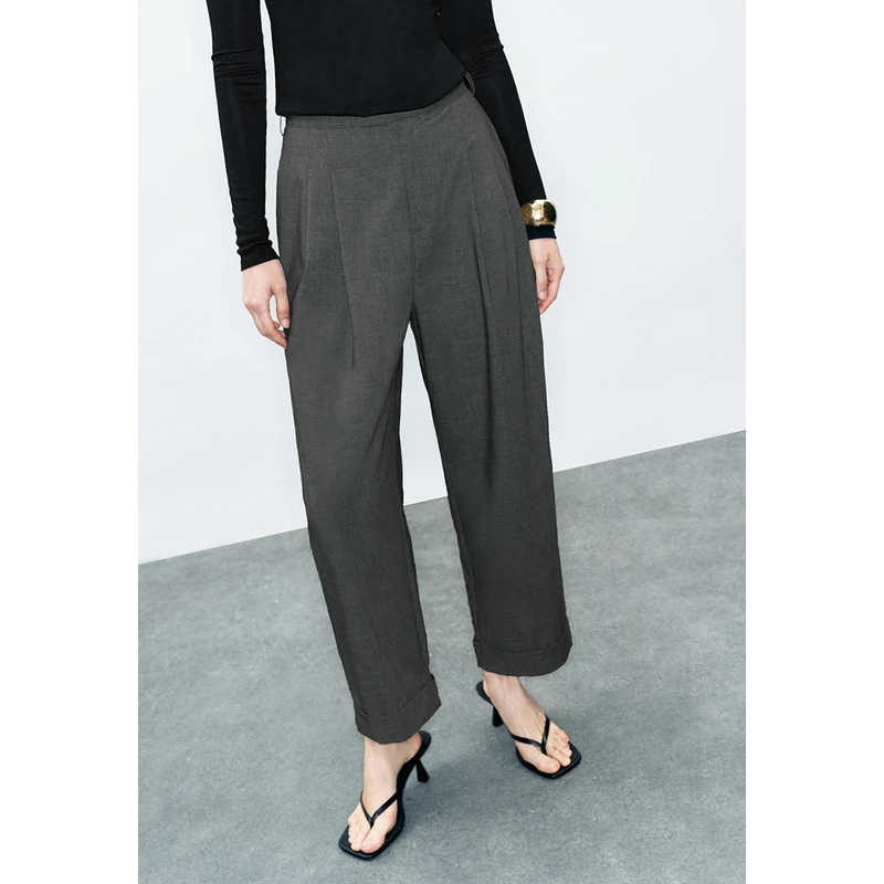 UR女装通勤高质感压褶翻边萝卜裤西裤UWG640088