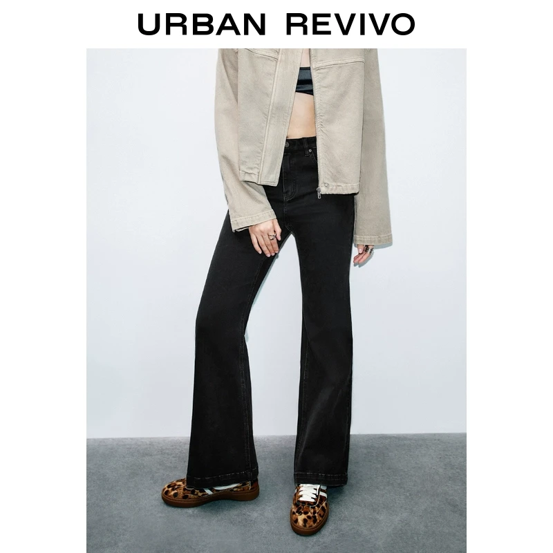 UR2024冬季新款女装时尚百搭高腰喇叭绒底牛仔长裤UYY840112