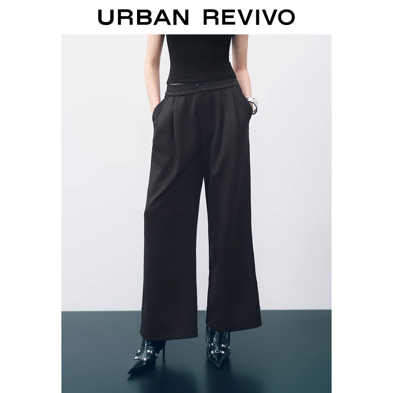 UR2024秋季新款女装休闲简约百搭后腰松紧宽腿裤UWJ640033