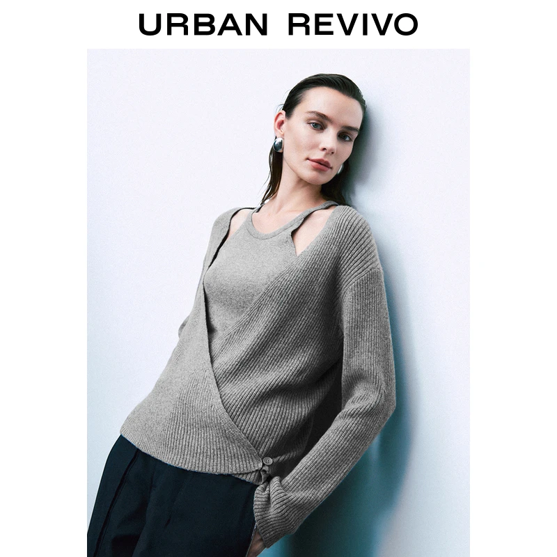 UR2024秋季新款女装时尚休闲简约两件式V领针织衫UWJ940048