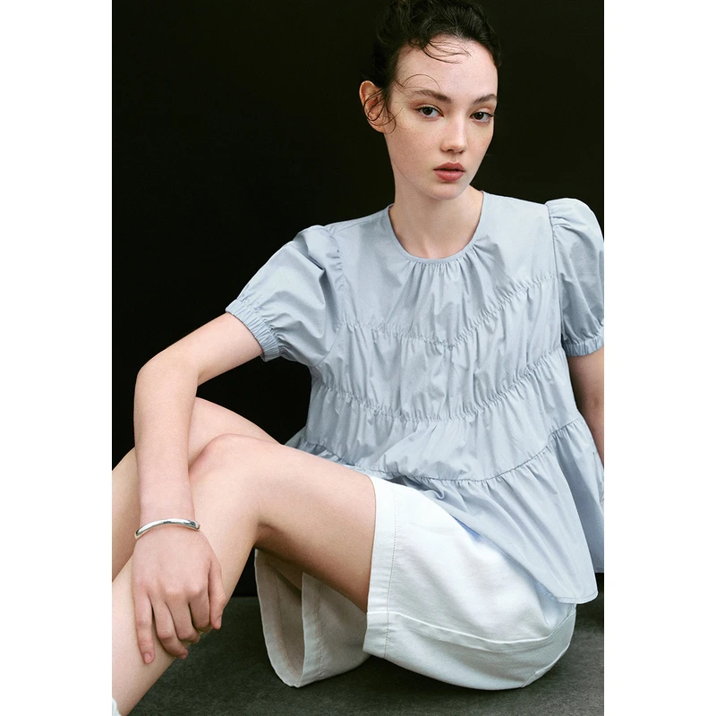 UR2024夏季新款女装欧若精灵风娃娃衫短袖罩衫衬衫UWU240062