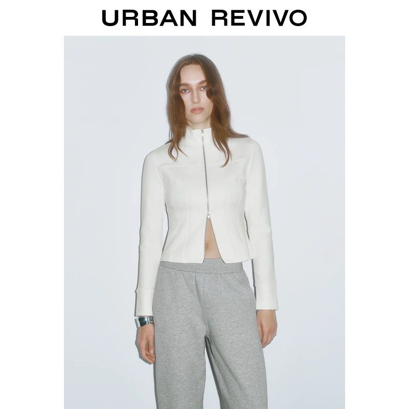 UR2024秋季新款女装时尚休闲双拉链短款立领外套UWJ140044