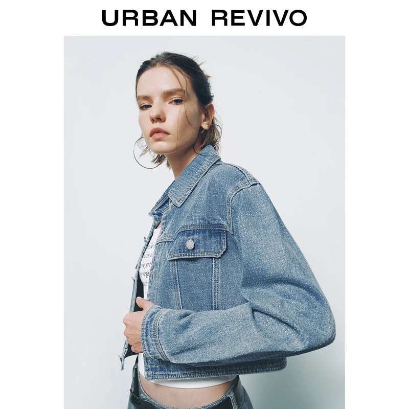 UR2024秋季新款女装街潮满底烫钻短款洗水牛仔外套UYV840008