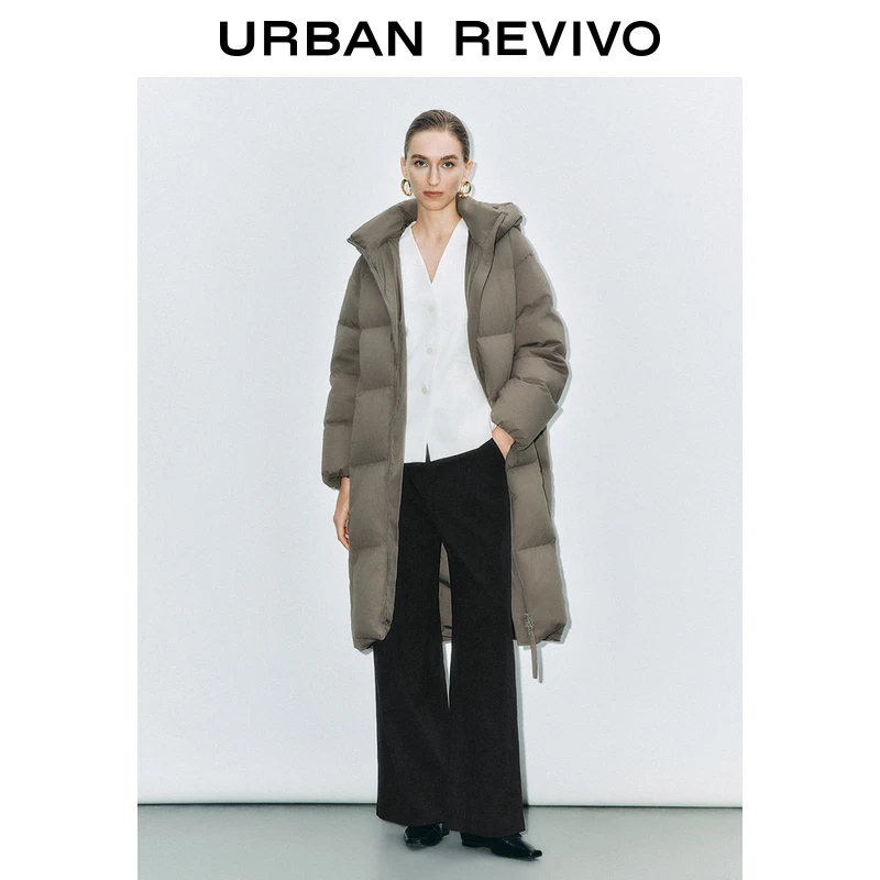 UR2024冬季新款女装时尚保暖双拉链长款连帽羽绒服UWG140100