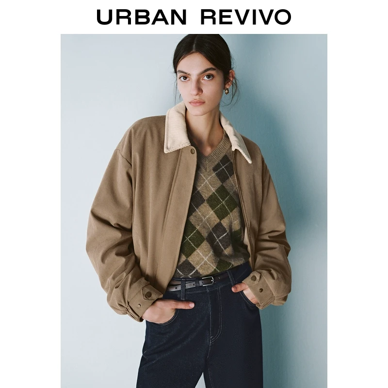 UR女装雅丹风刺绣图案宽松棉服外套UYU140007