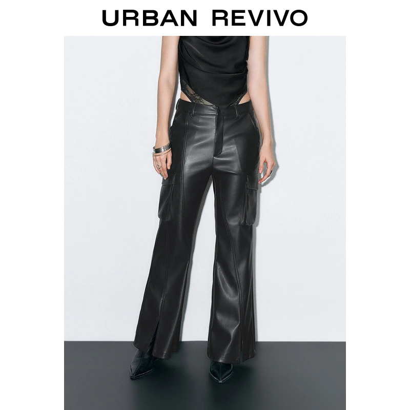 UR2024冬季新款女装潮流休闲设计感开衩口袋喇叭裤UYV640016