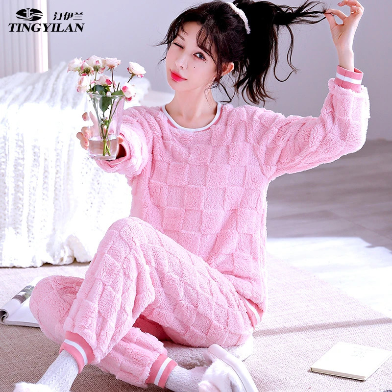 【专属】秋冬珊瑚绒睡衣女加厚加绒新款套头爆款冬季家居服套装外出