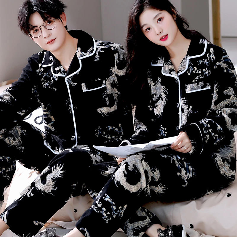 情侣睡衣女秋冬季加厚套装家居服男保暖长袖春秋珊瑚绒法兰绒外穿