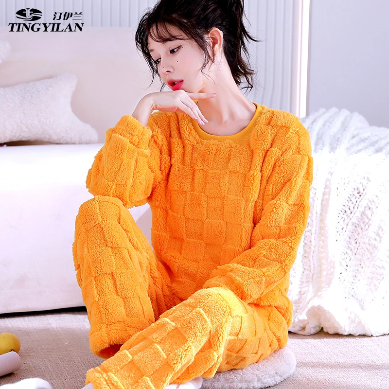 【专属】加厚冬款家居服秋冬新款珊瑚绒睡衣女可爱套装套头加绒冬季
