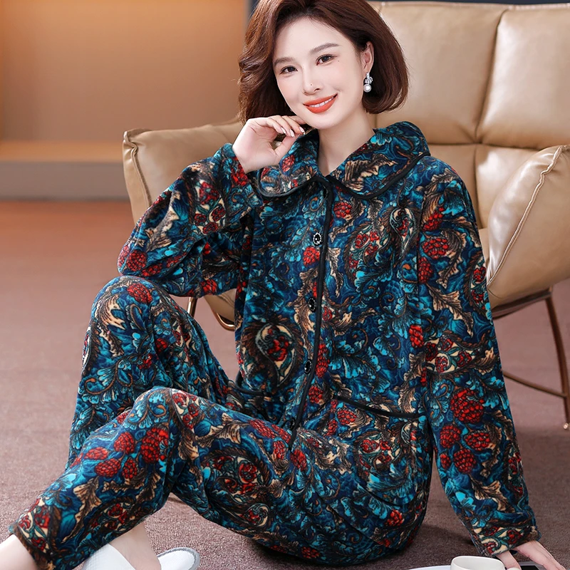 睡衣女秋冬季加厚套装家居服保暖长袖春秋新款珊瑚绒法兰绒可外穿