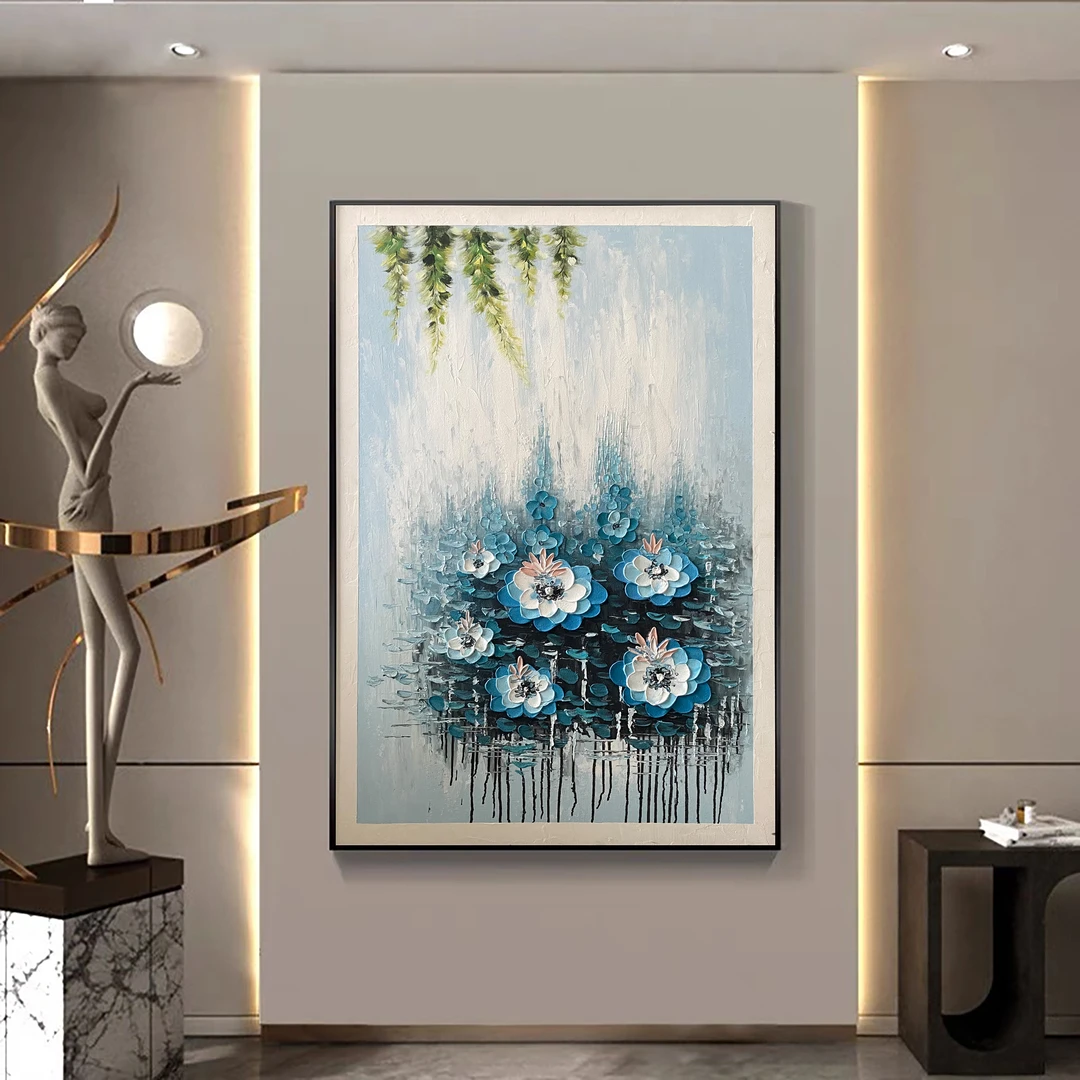 Y 16荷塘月色纯手绘抽象画客厅肌理装饰画玄关过道茶馆会所民宿