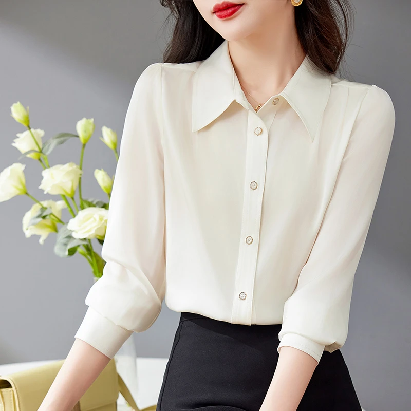 829# 桑蚕丝衬衫上衣气质衬衣长袖白色时尚显瘦打底