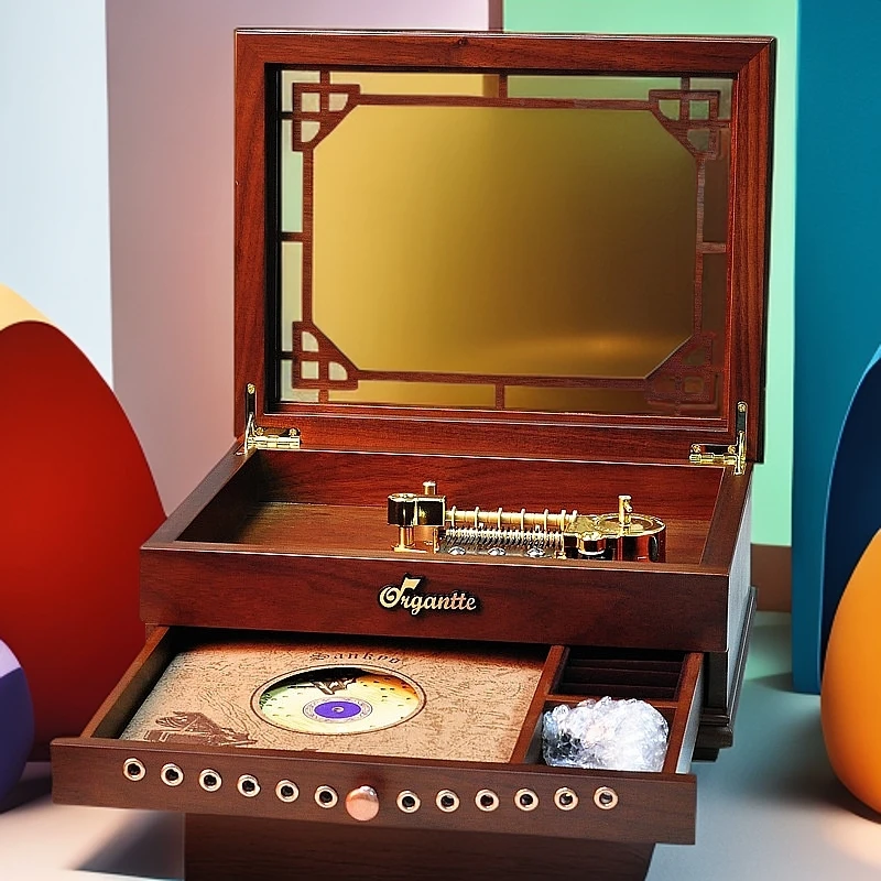 父亲节唱盘唱片胡桃木质唱盘式音乐盒唱片梦幻生日礼物木质工艺品