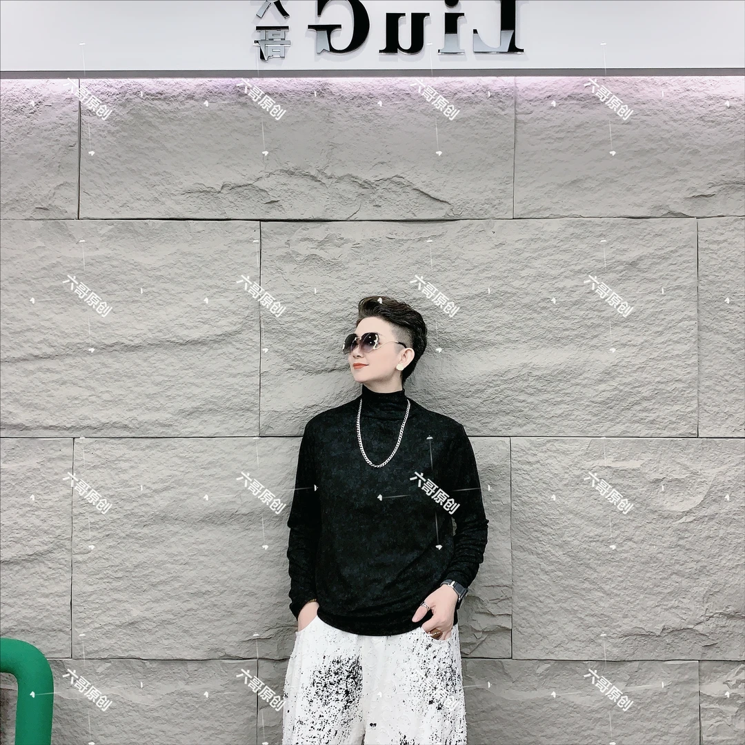 【六哥原创】秋季设计款晕染中高领修身显瘦休闲面膜长袖311