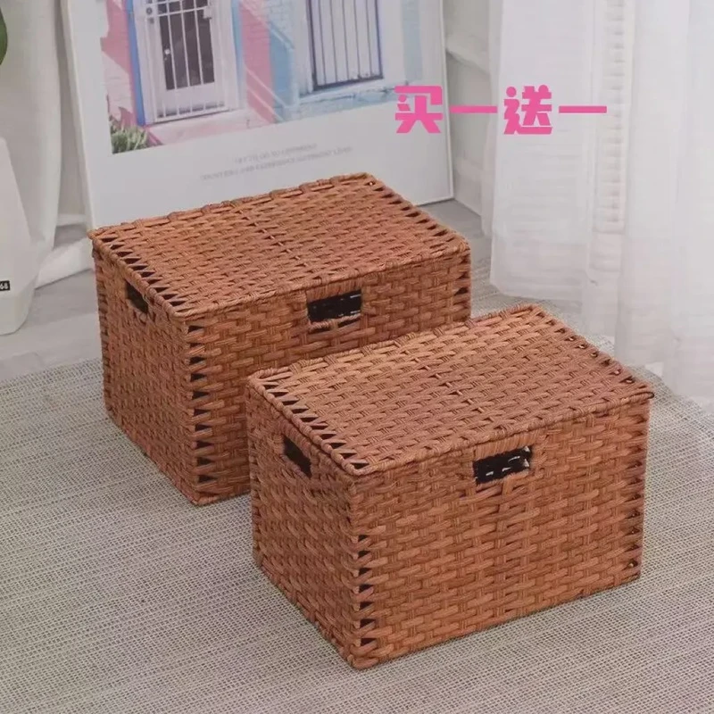 MWH5【买一送一】带盖收纳筐手工简约零食筐储物大容量家用筐