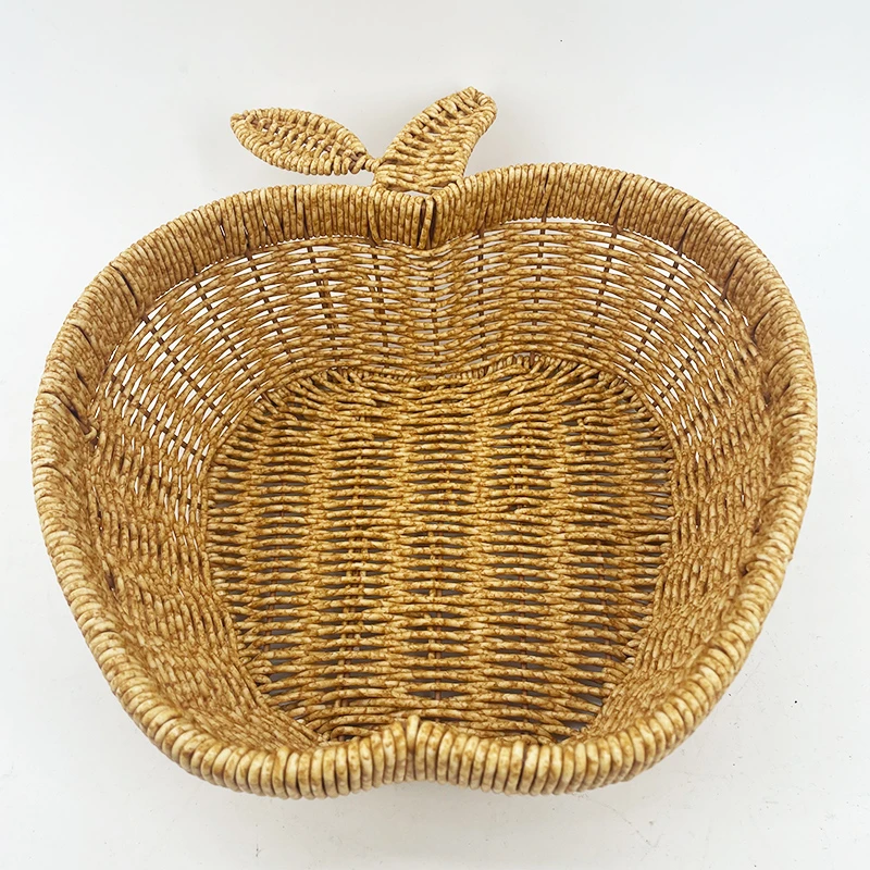 G12浅咖苹果型加大号水果收纳篮纯手工编织24*27*9