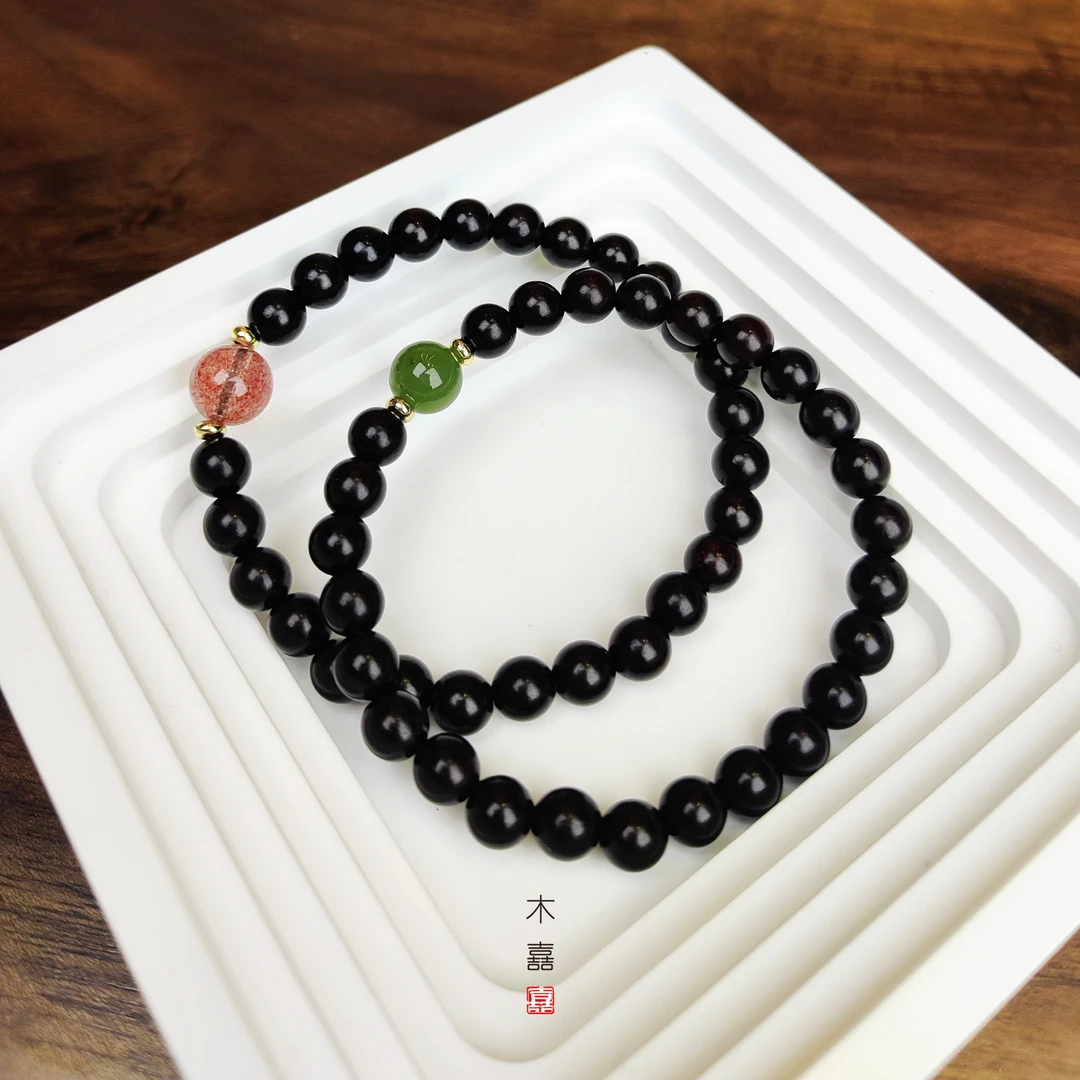 绿肥红瘦-小叶紫檀老料单圈手串新中式叠戴手串手串紫檀