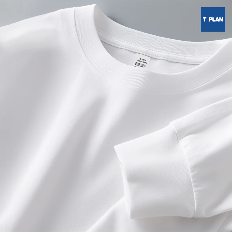 【两件装】260k春季新款纯棉长袖圆领宽松百搭男纯色打底男女同款