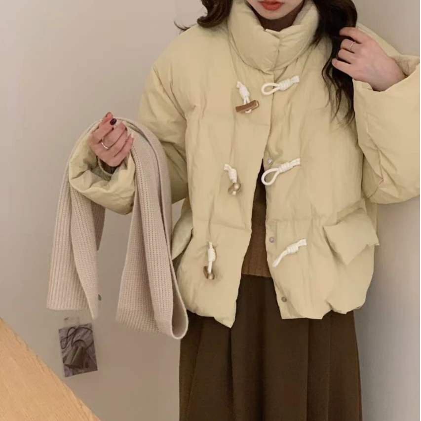 【爆款】短款牛角扣女韩版白鸭绒面包服冬季外套加厚