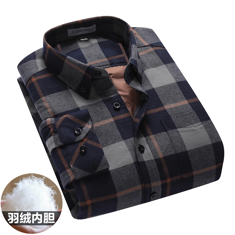 90绒 秋冬季中年爸爸装格子衬衫保暖厚衬衣加绒加厚男士纯棉长袖