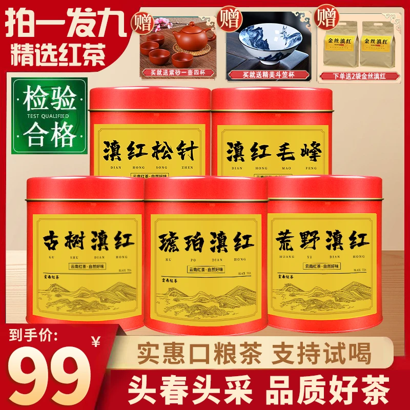 【云南凤庆6大滇红茶】2023新茶颗颗嫩芽5大桶送滇红金丝两袋+2茶具