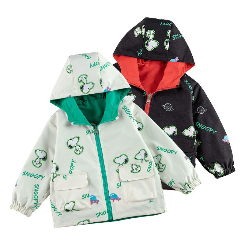 史努比儿童双面两穿春秋外套男童女童洋气双面穿连帽夹克童装春款