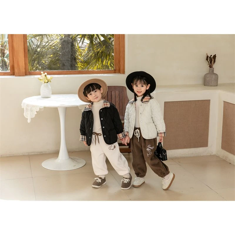 Snoopy/史努比儿童小童宝宝两面穿格子夹棉外套秋冬保暖洋气薄款