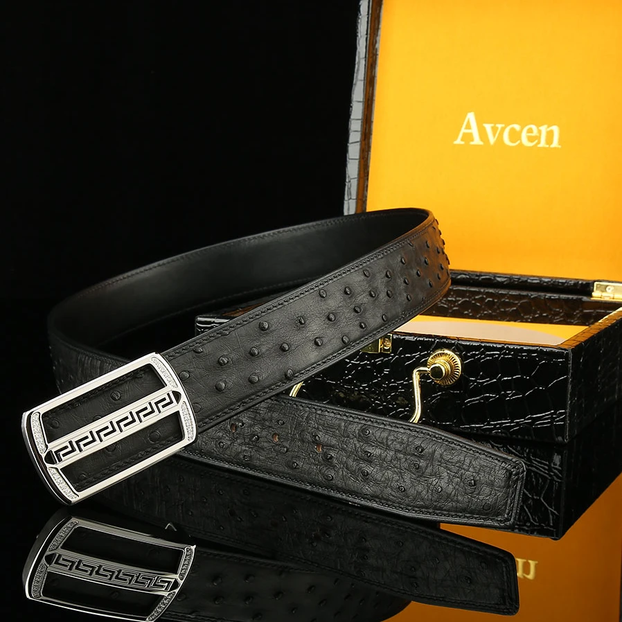不锈钢扣头真鸵鸟皮男士腰带鹰头平滑扣皮带内穿潮流真皮时尚裤带