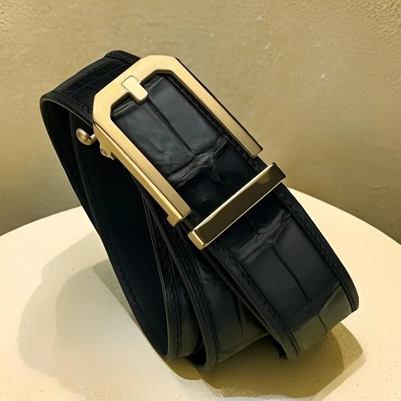 【真鳄鱼皮自动扣】男士不锈钢皮带男真鳄鱼皮腰带个性时尚真皮裤带