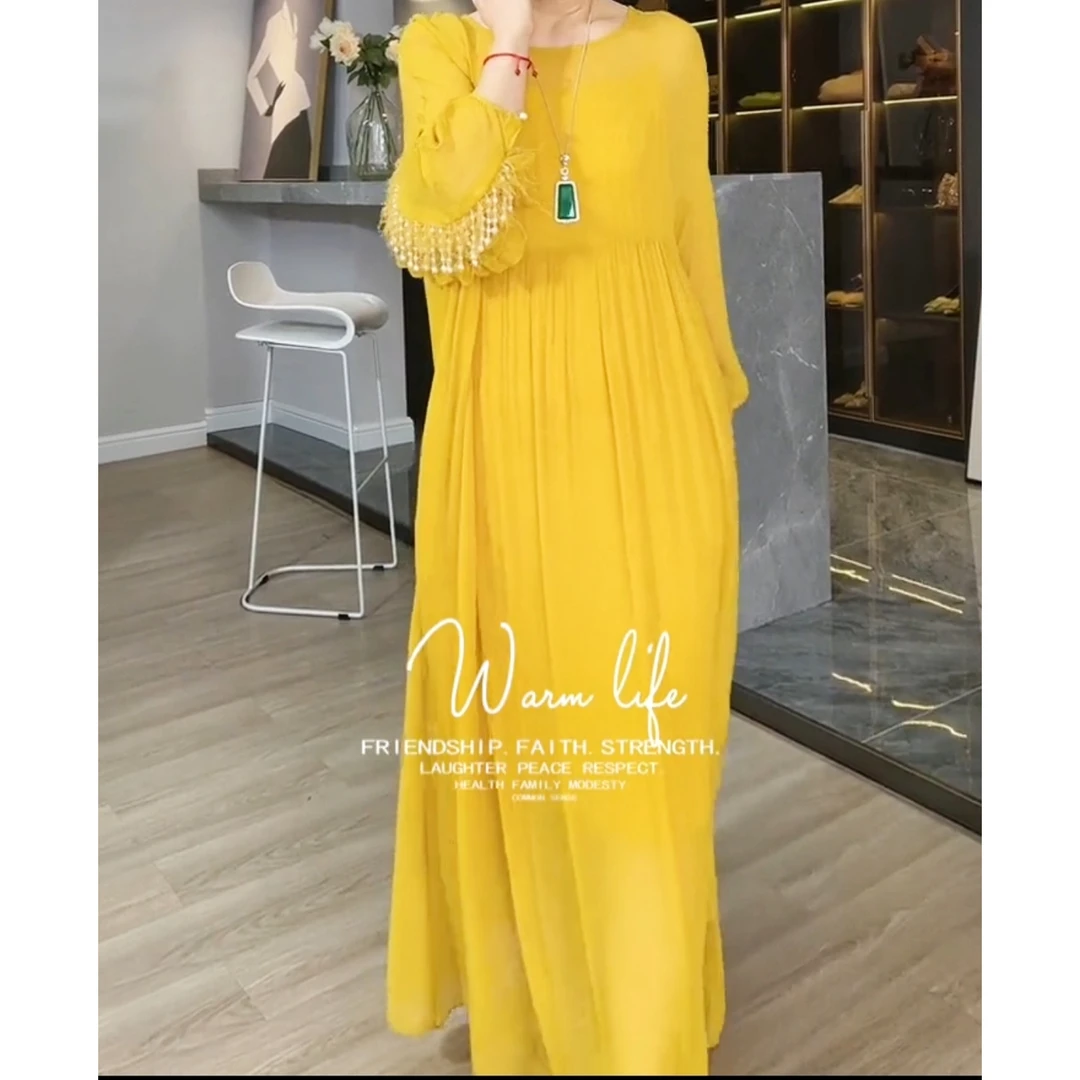 新款少女真丝带钉珠显瘦纯色桑蚕丝连衣裙气质宽松女装连衣裙海边