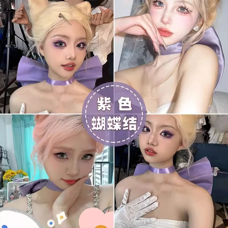 汤姆梦中情猫女朋友蝴蝶结脖子发圈彩色头饰缎面颈链发饰超大发夹