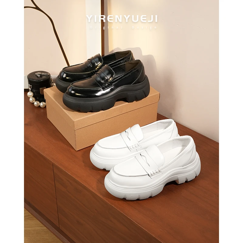 qc杨幂同款鞋白色厚底乐福鞋女2025新款英伦风小皮鞋圆头松糕底
