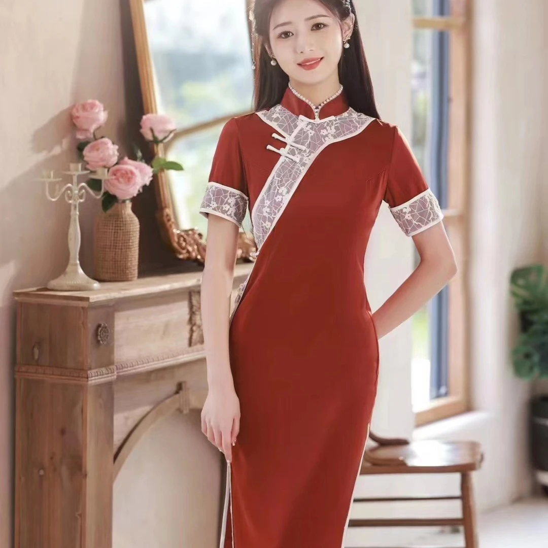 雪菲尼尔妈妈装婚宴礼服醋酸婚礼旗袍裙