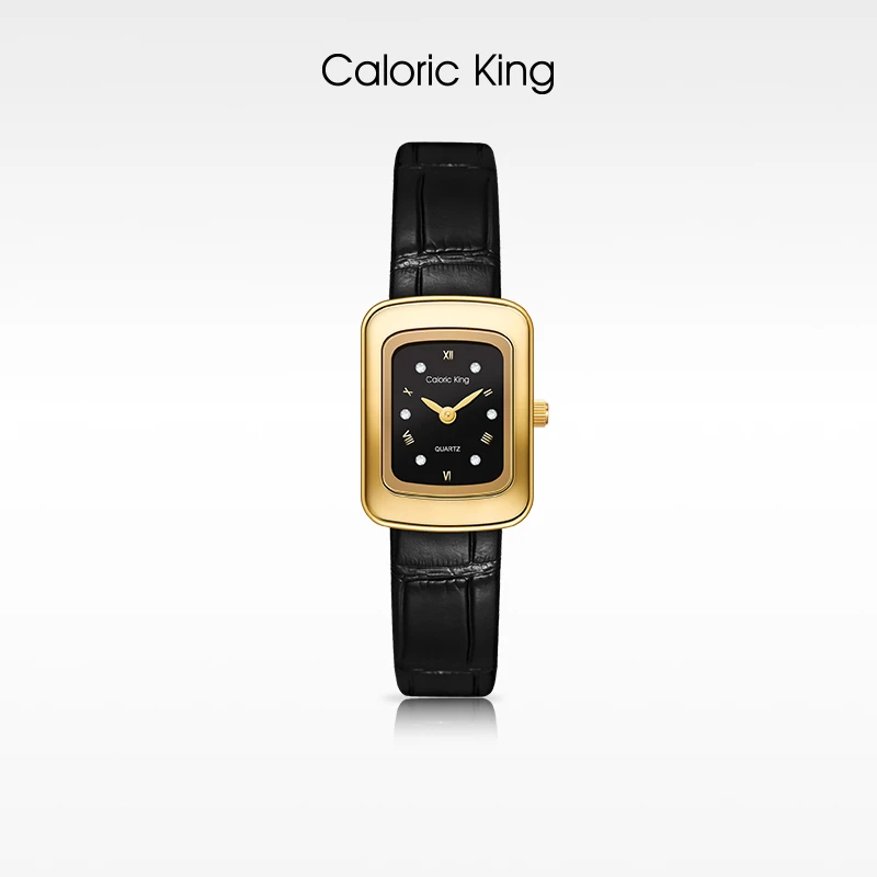 Caloric King经典系列时尚休闲皮带复古黑金女款腕表五金女孩