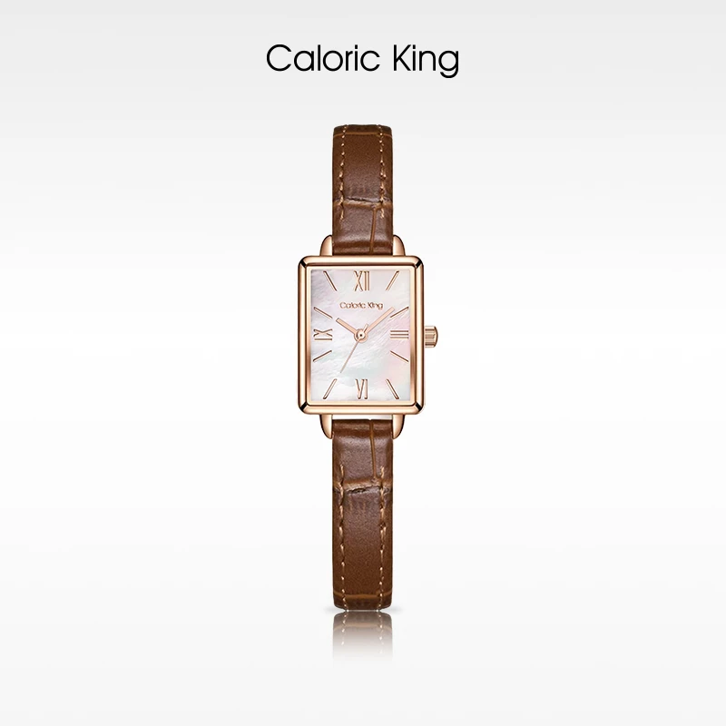 Caloric King凯卡思复古系列小棕表牛皮表带方表石英机芯女表简约