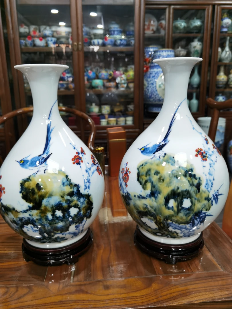 手绘窑变花鸟玉壶春