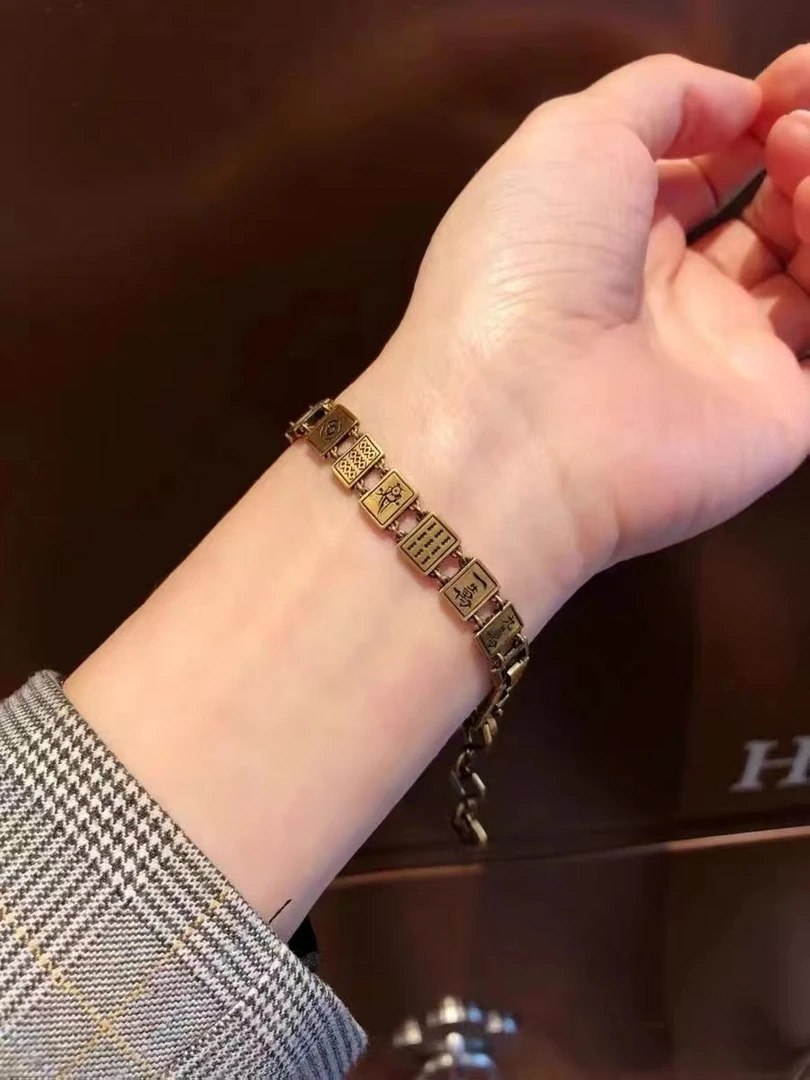 铜合金手链 古铜色麻将手链复古风轻奢时尚经典简约百搭气质