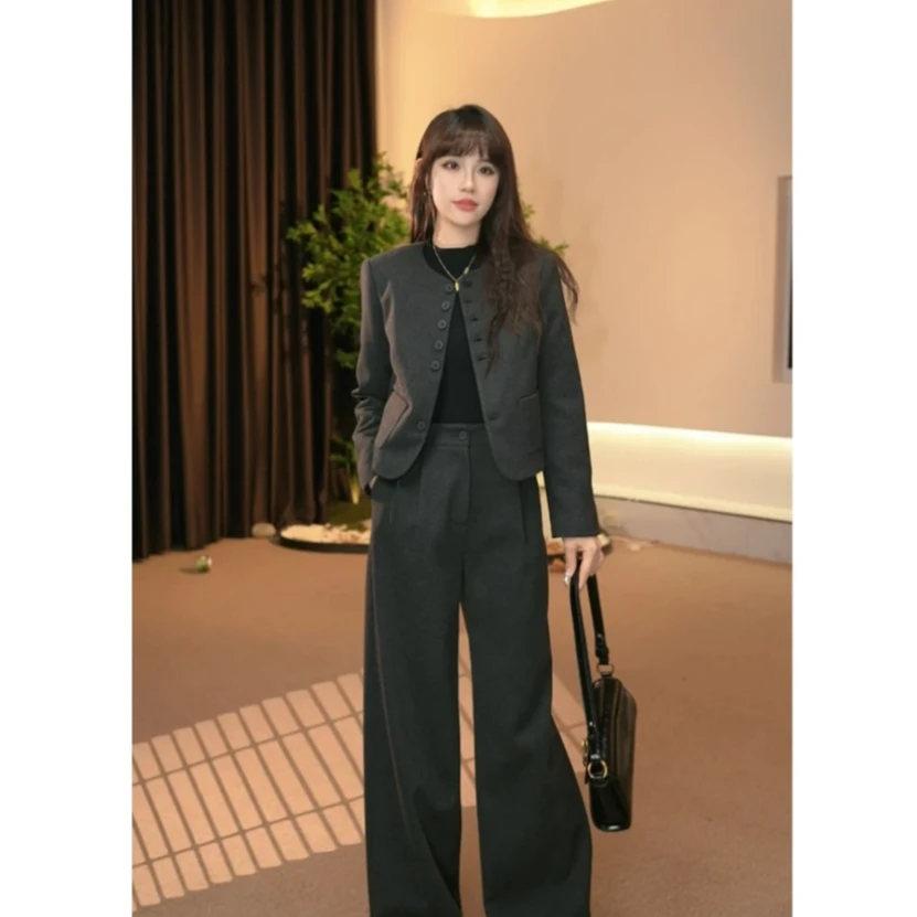 小香风棉服外套女2024秋冬新款穿搭轻奢高级感外套阔腿裤两件套