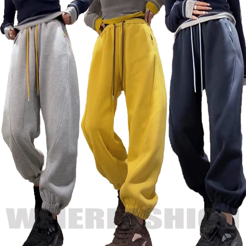 加绒加厚休闲卫裤女2024冬季新款高腰显瘦小个子束脚运动哈伦裤子