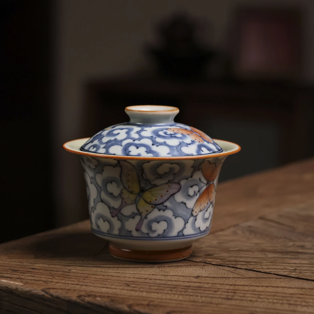 【直播专属】祥云-霖溪-蝴蝶马蹄盖碗100cc（霖溪0006）