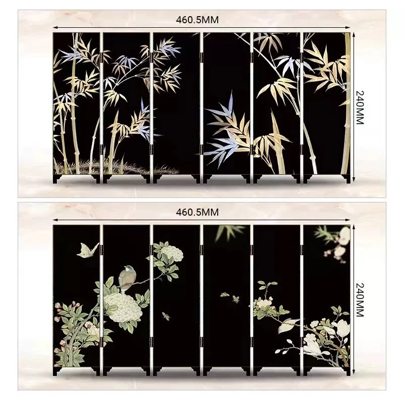 【直播专属】黑色双面竹叶花鸟屏风国风茶桌茶器摆件