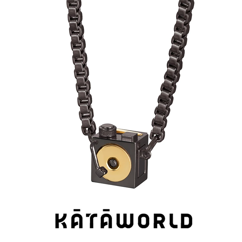 KATAWORLD 铜合金合成锆石项链 【粉丝福利】黑色复古唱片磁吸项链
