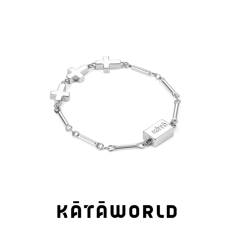 KATAWORLD 铜合金手链 三生十字简约小众时尚磁吸手链五金女孩X
