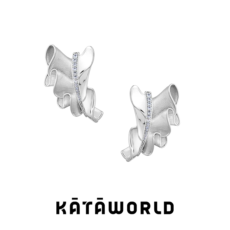 KATAWORLD 铜合金合成锆石耳饰 蓬蓬裙花边小众耳饰/对【粉丝福利】