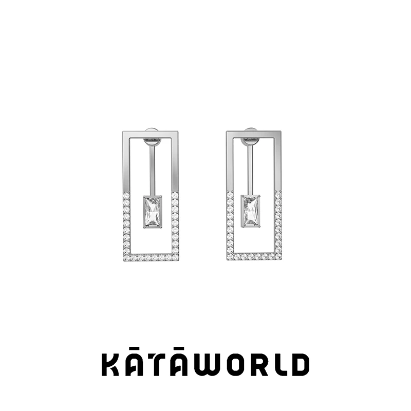 KATAWORLD 铜合金合成锆石耳饰 【主理人】矩形耳钉-白金/对