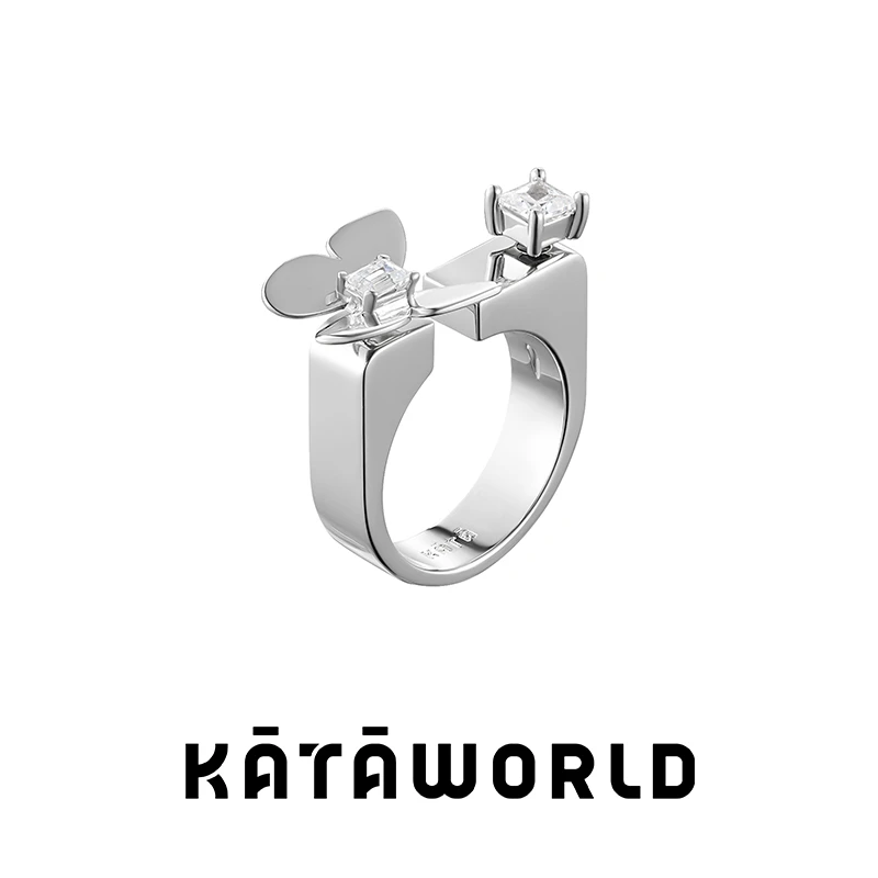 KATAWORLD 铜合金合成锆石戒指 夏舞蝴蝶耳钉戒指轻奢时尚小众X