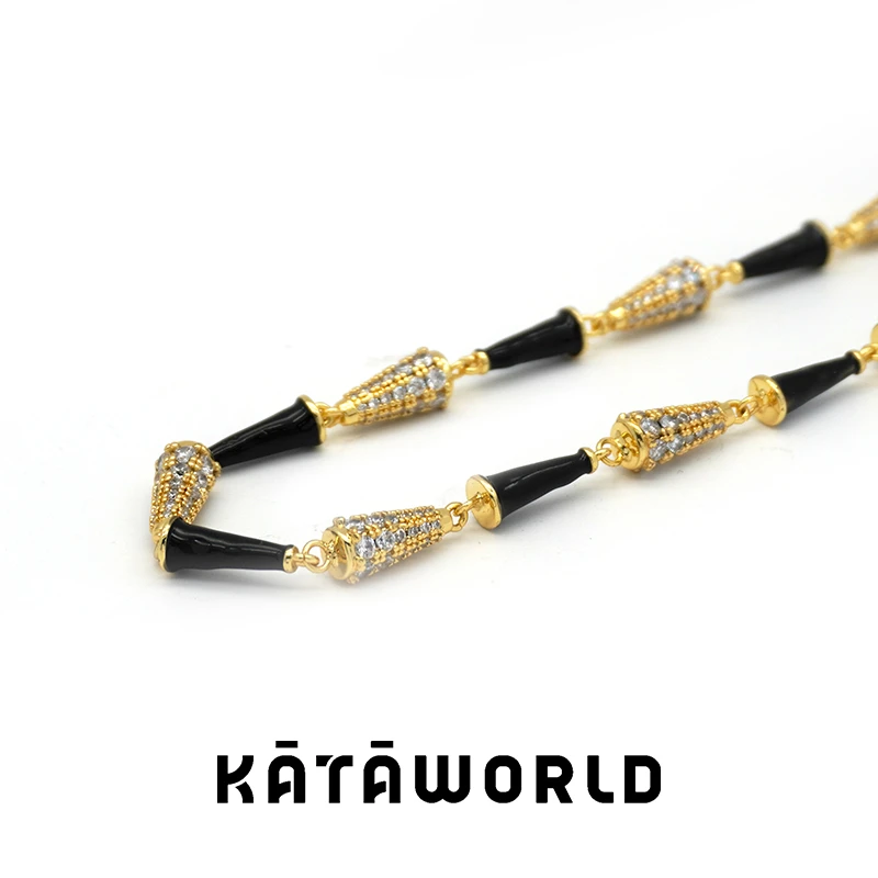 KATAWORLD 铜合金吊坠 【主理人】满镶金色锆石黑色无边滴胶项链