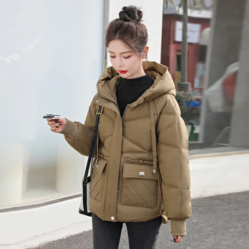 不规则前短后长棉服女韩版宽松加厚保暖冬季时尚短款连帽百搭棉衣